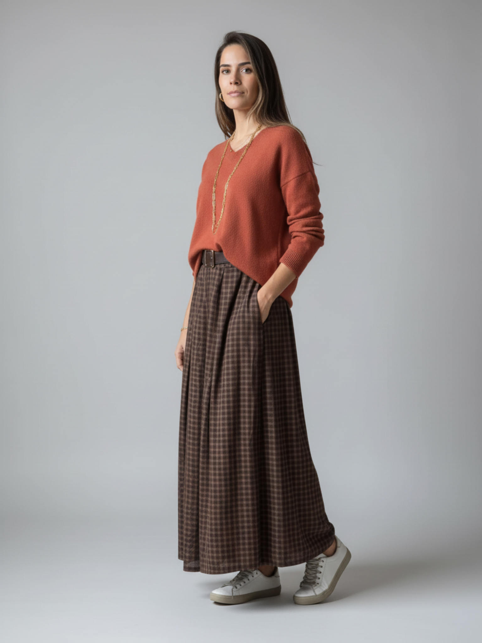 Falda de cuadros teja Sonsoles