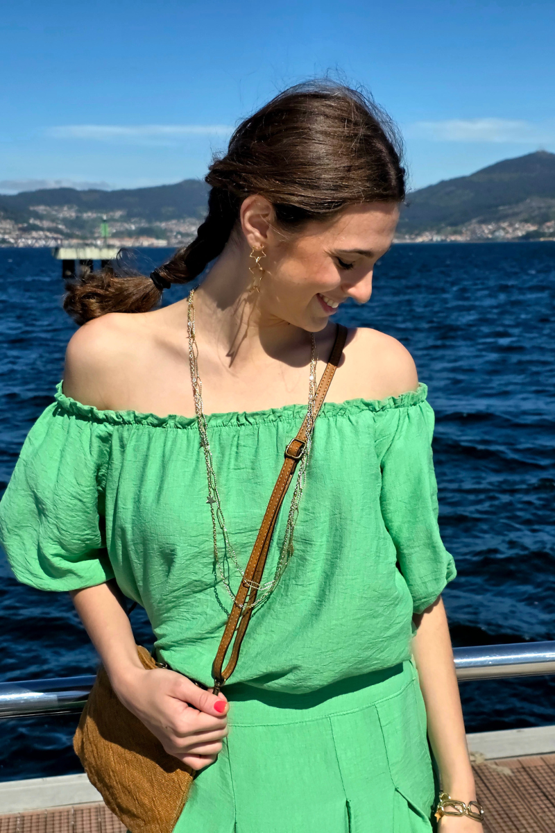 Blusa Manga Globo Palabra de Honor Verde Andalucía