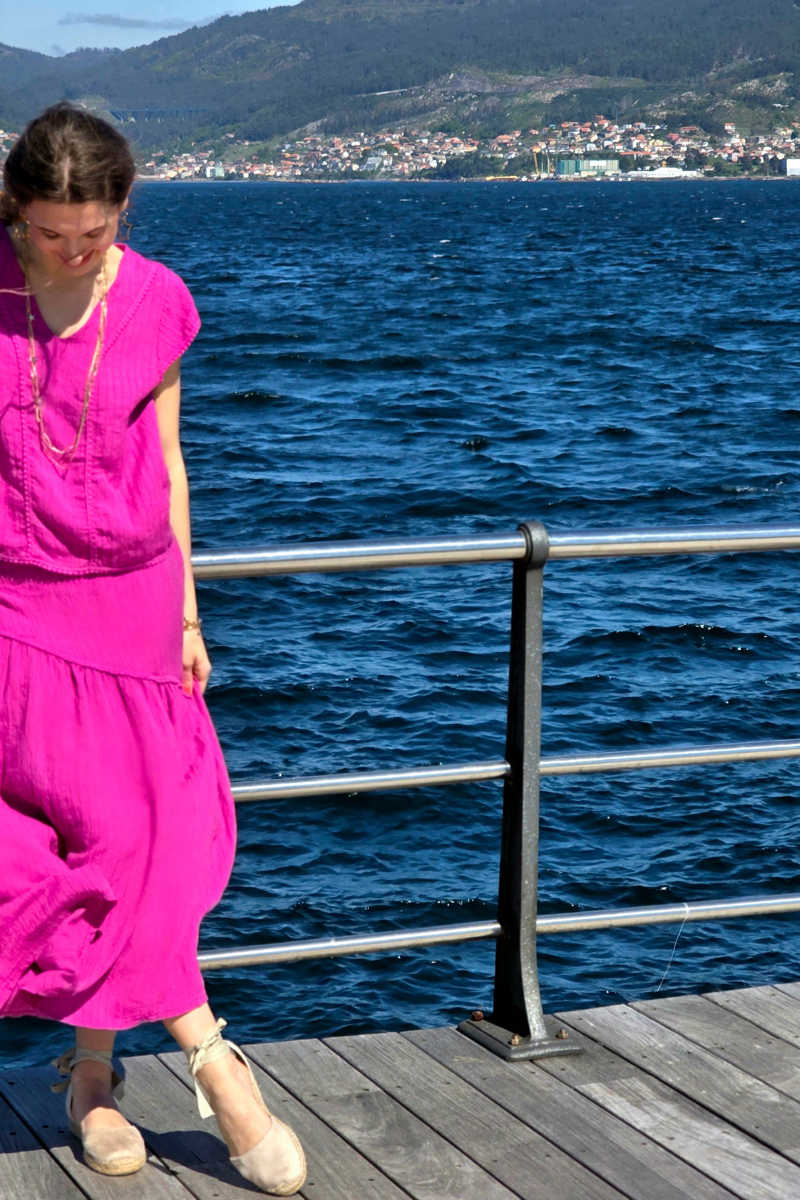 Falda Rayas Magenta tipo lino