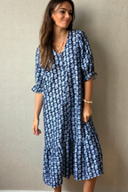 Vestido flores con botones azul marino