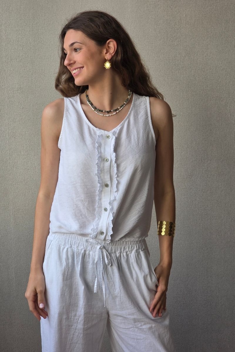 Camiseta de tirantes con volantes blanco