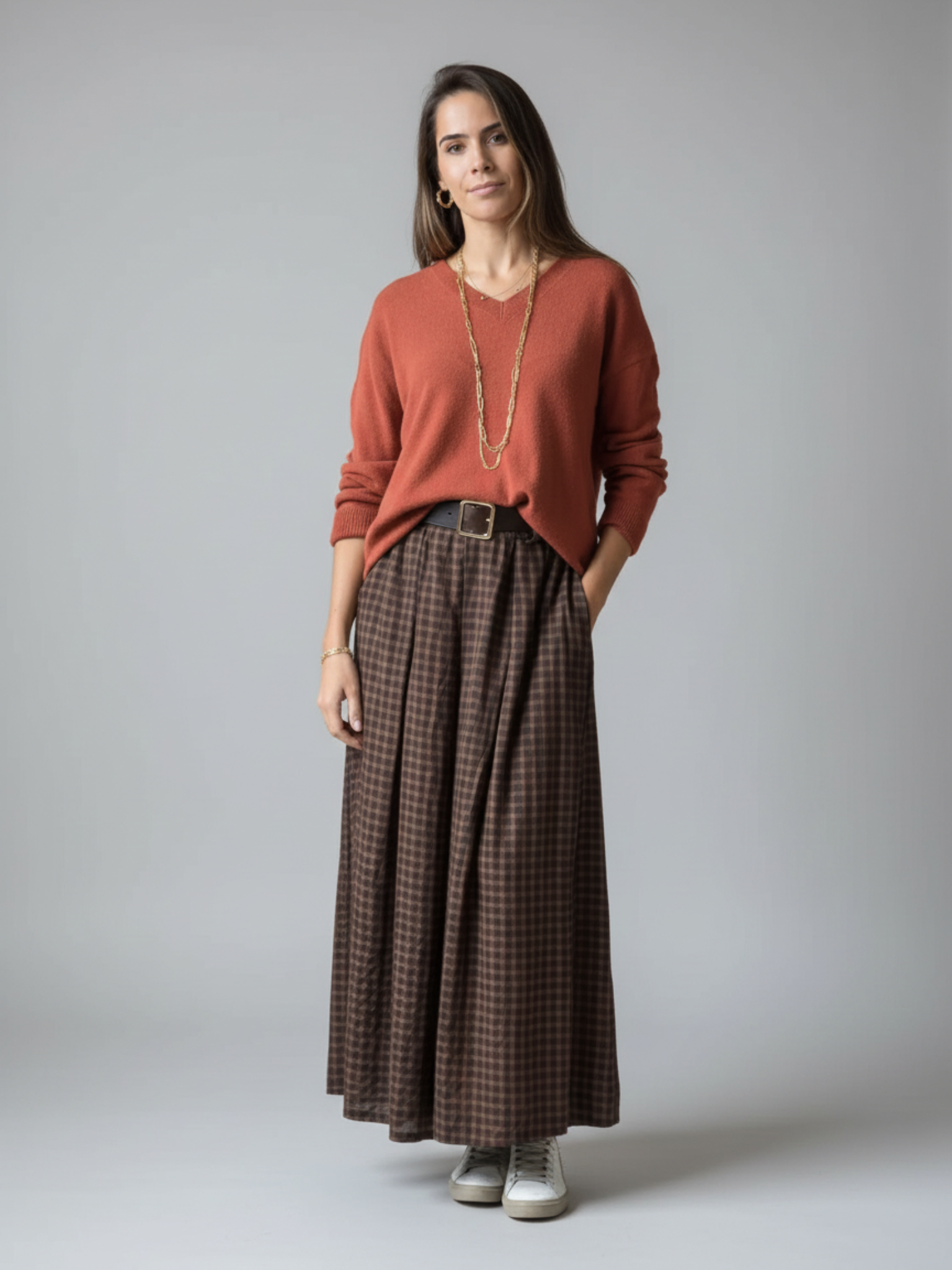 Falda de cuadros teja Sonsoles