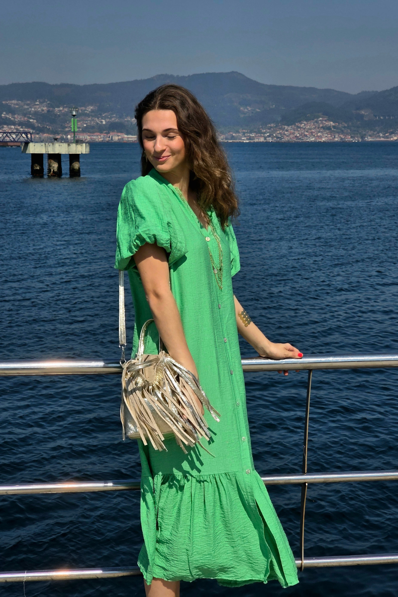 Vestido Manga Globo Verde