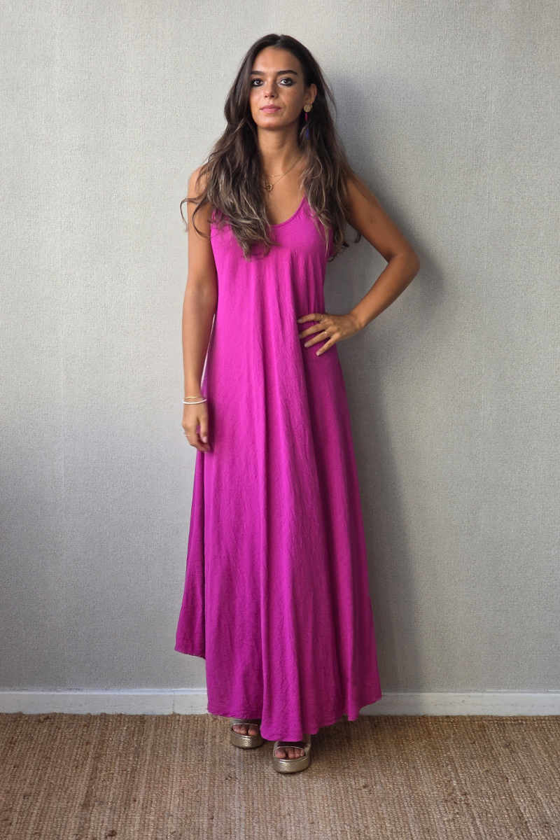 Vestido largo de asas al bies magenta