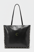 Bolso piel cuadrado shopper tachas negro