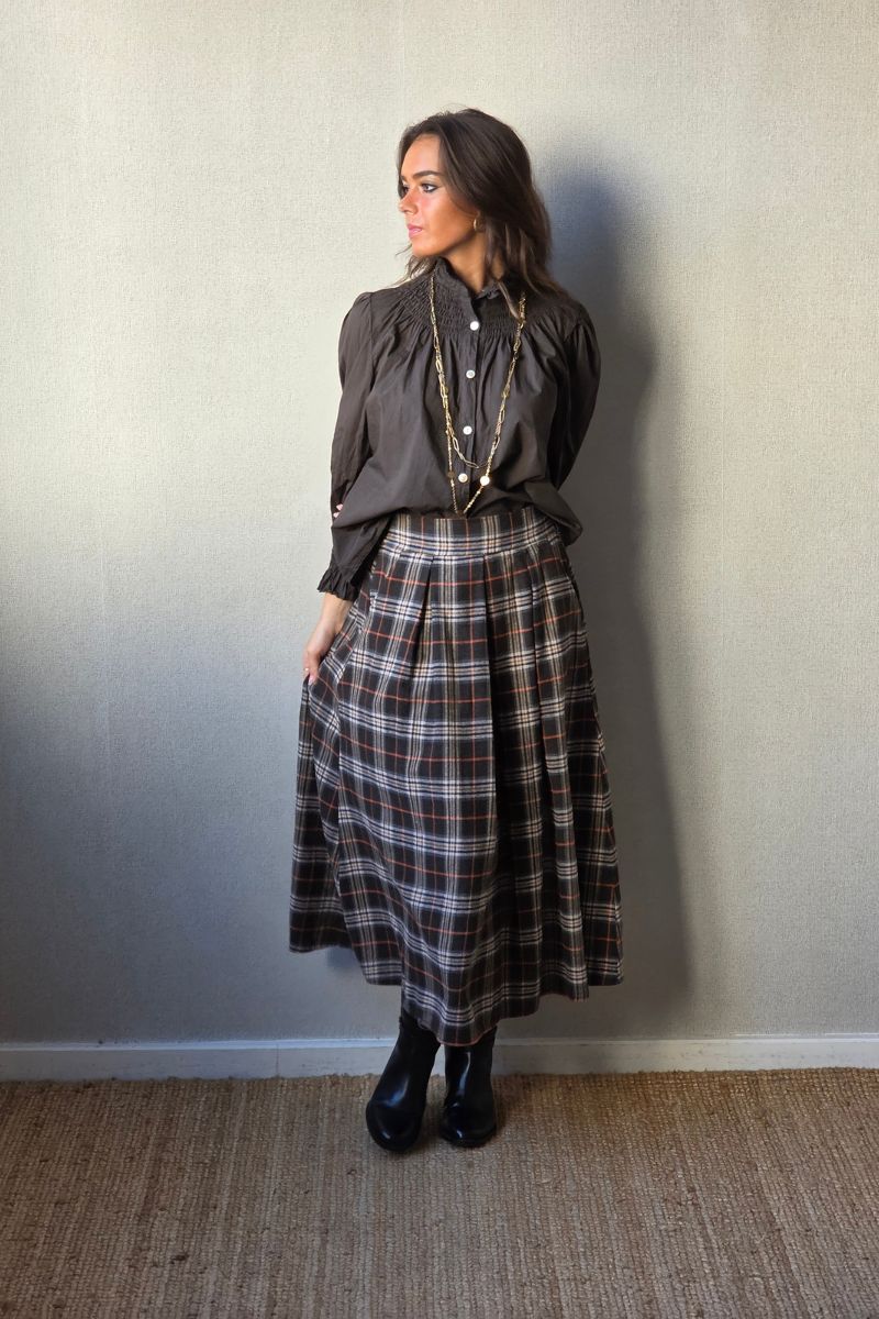 Falda tablas de cuadro escocés chocolate