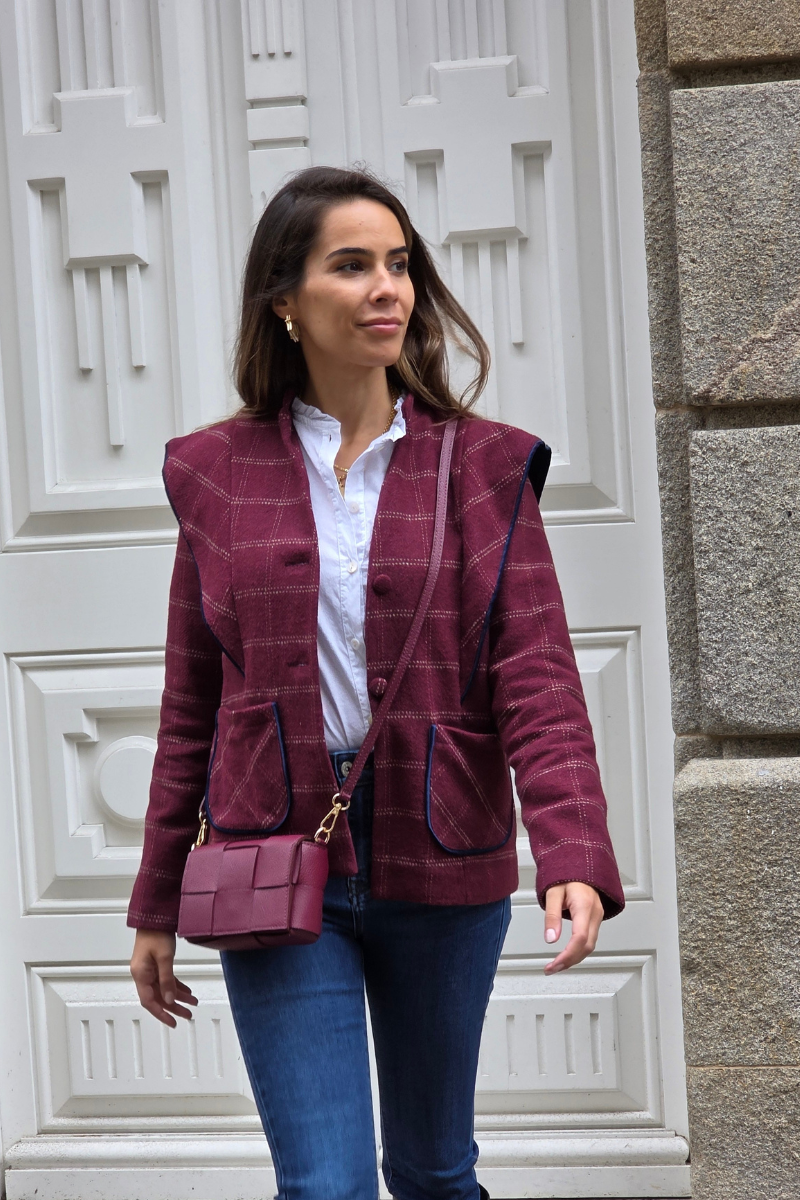 Bolso mini de piel cuadritos granate