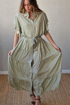 Vestido estampado geométrico verde agua