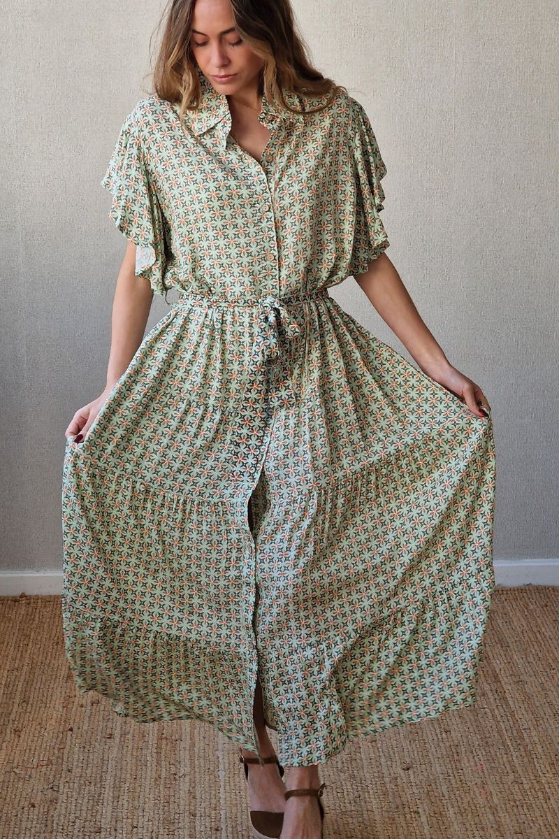 Vestido estampado geométrico verde agua