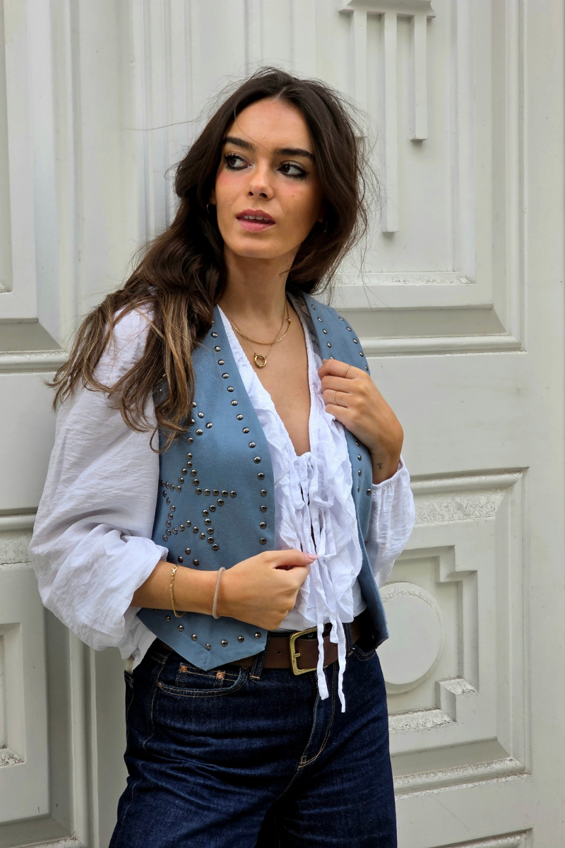 Chaleco Tachuelas Estrellas - Azul Jean