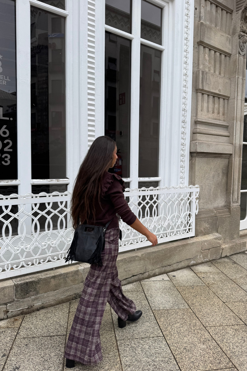 Pantalón palazzo cuadro berenjena