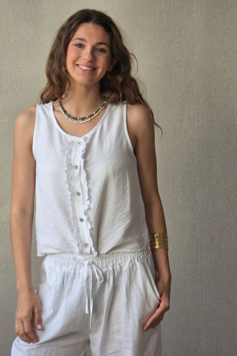 Camiseta de tirantes con volantes blanco