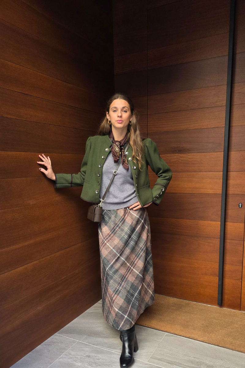 Falda Casilda de cuadros grandes verde militar