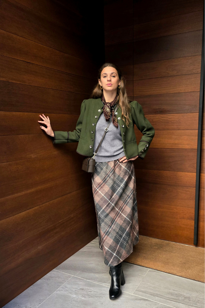 Falda Casilda de cuadros grandes verde militar