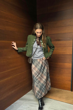 Falda Casilda de cuadros grandes verde militar