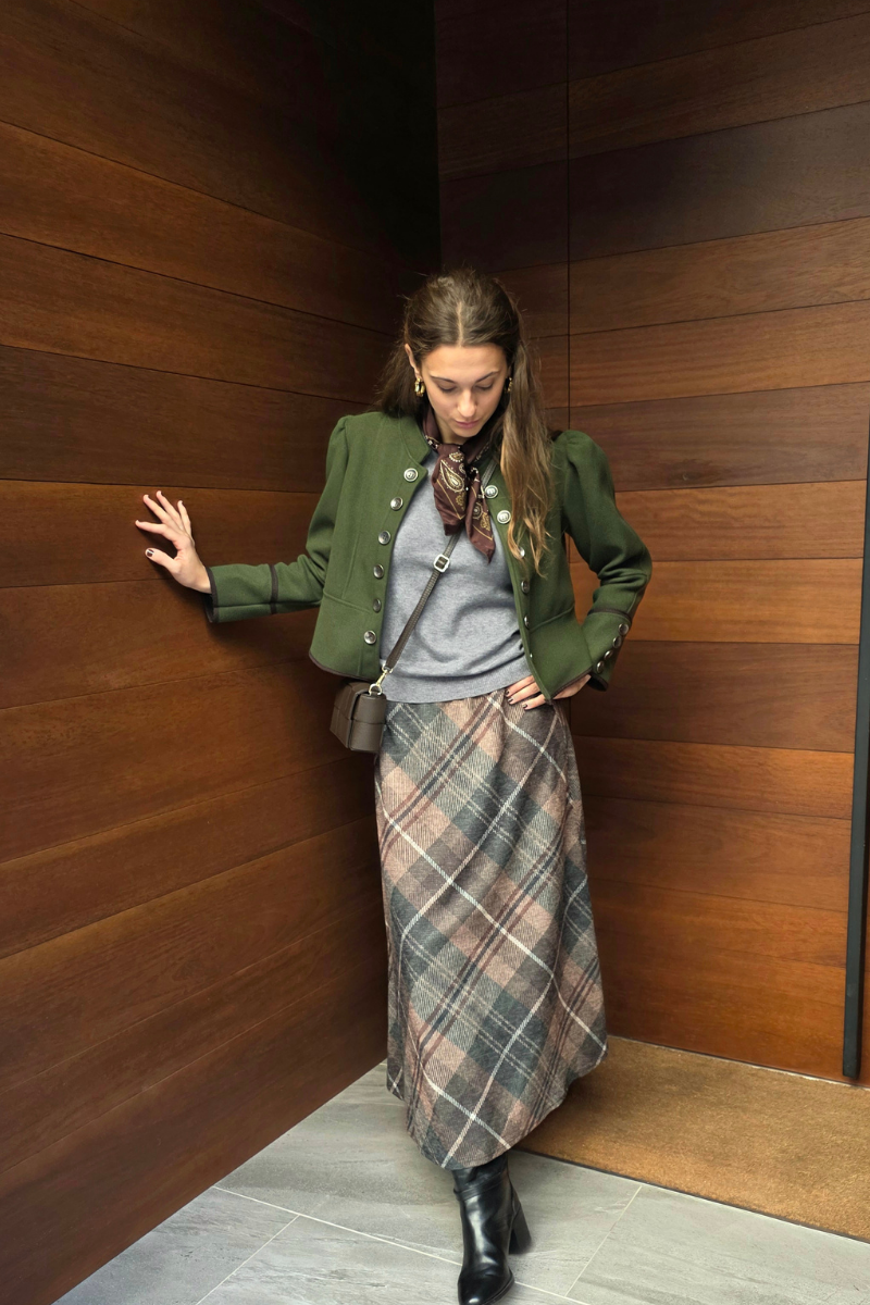 Falda Casilda de cuadros grandes verde militar