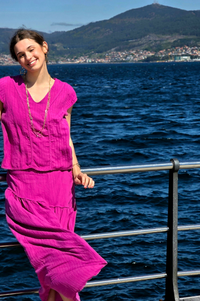 Falda Rayas Magenta tipo lino