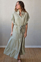 Vestido estampado geométrico verde agua