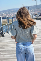 Blusa Manga Globo Cuadro Vichy Salvia