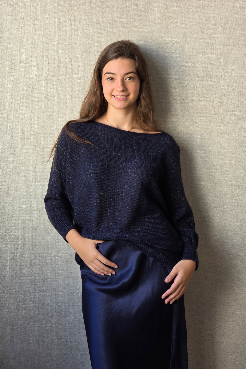 Jersey lurex manga japonesa azul marino