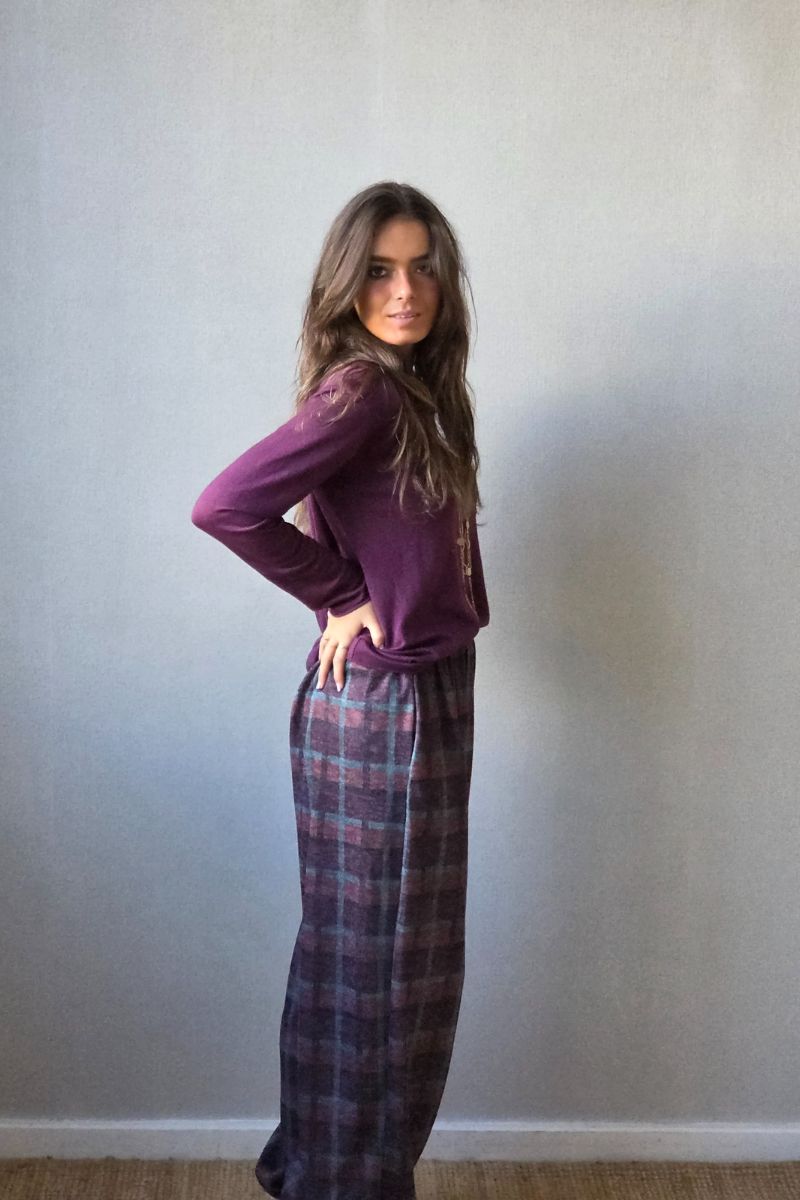 Pantalón bombacho de cuadros grande berenjena