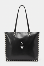 Bolso piel cuadrado shopper tachas negro