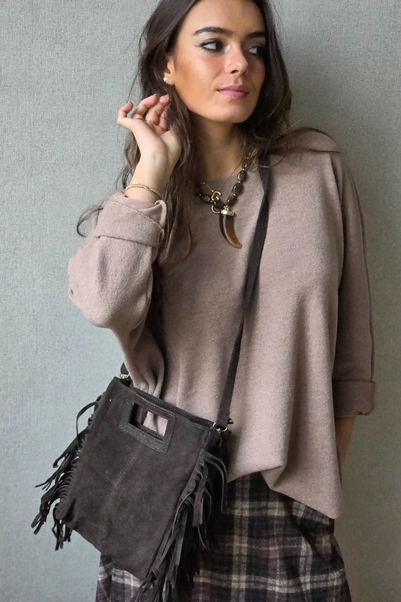 Bolso de ante con flecos chocolate