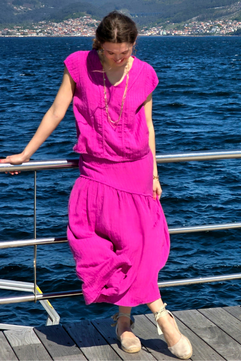 Falda Rayas Magenta tipo lino