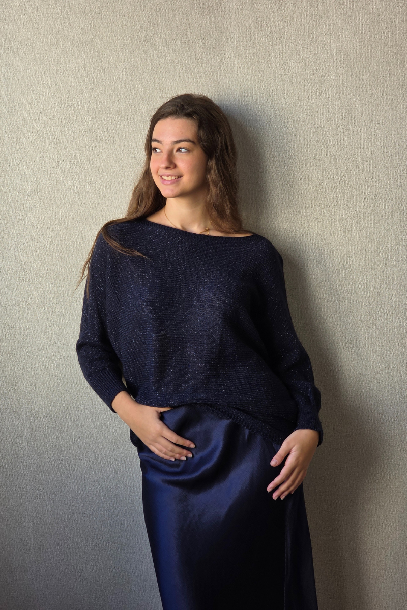 Jersey lurex manga japonesa azul marino