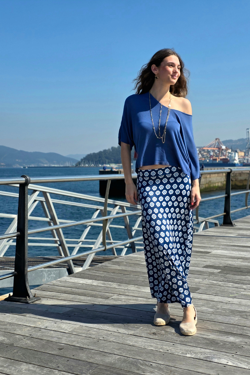 Falda Larga Estampado Célula Marino