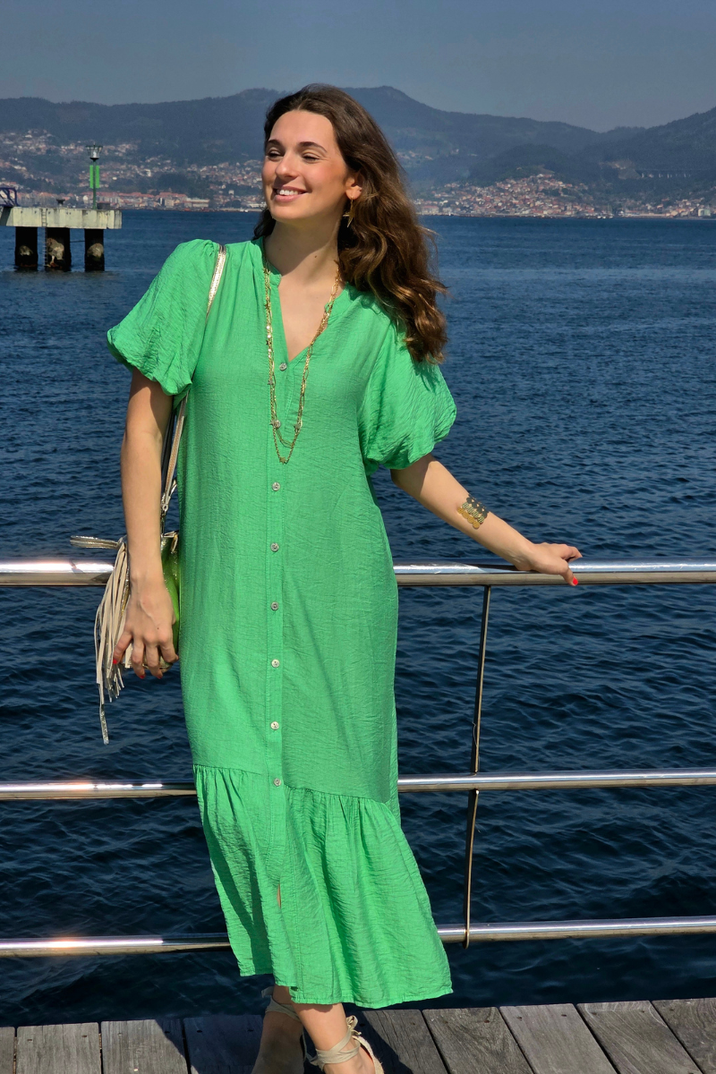 Vestido Manga Globo Verde