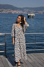 Vestido Mangas Abullonadas Estampado Azul marino