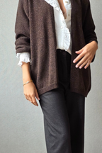 Chaqueta de punto tipo kimono brillos marrón chocolate