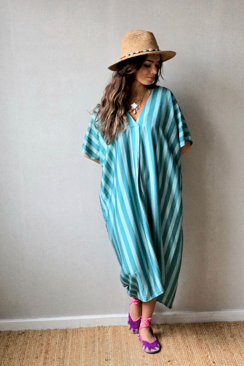 Vestido rayas tipo kurta verde bonito