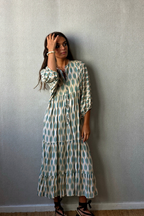 Vestido Mangas Abullonadas Estampado Verde Agua