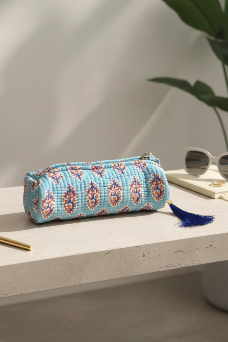 Estuches pequeño estampado telas Indias azul