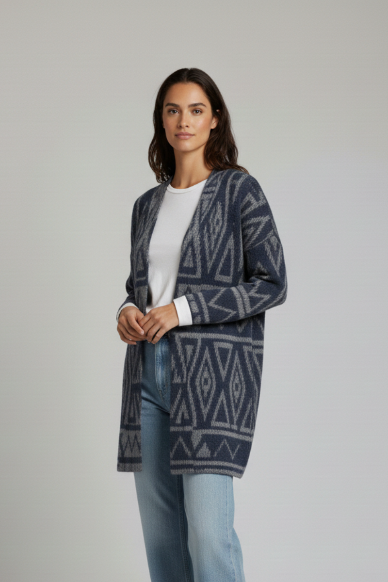 Chaqueta de lana con dibujo azul