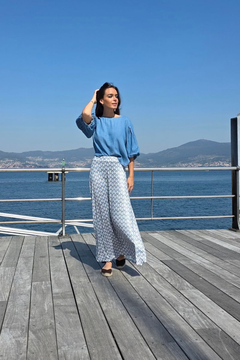 Falda Larga de Conchas Beige elástica