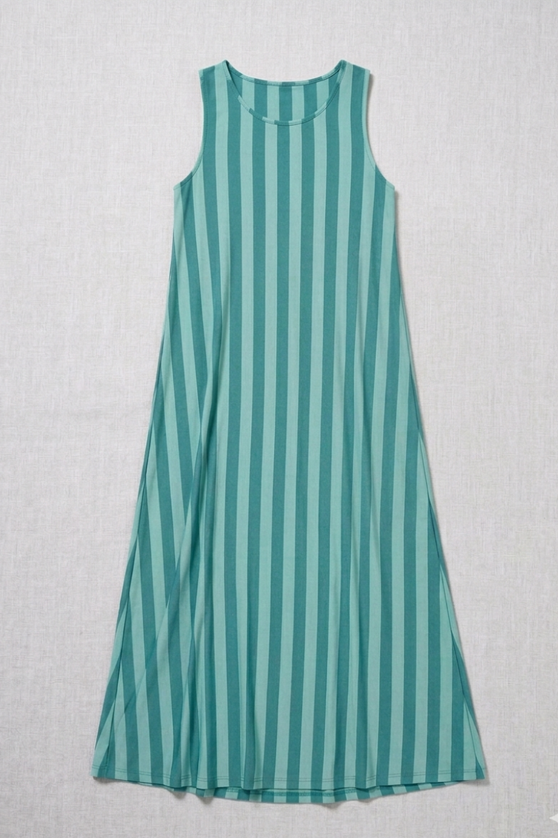 Vestido Elástico de Rayas Verde bonito