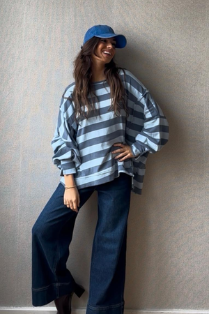 Jersey Oversize Rayas Azules - Estilo Casual Moderno