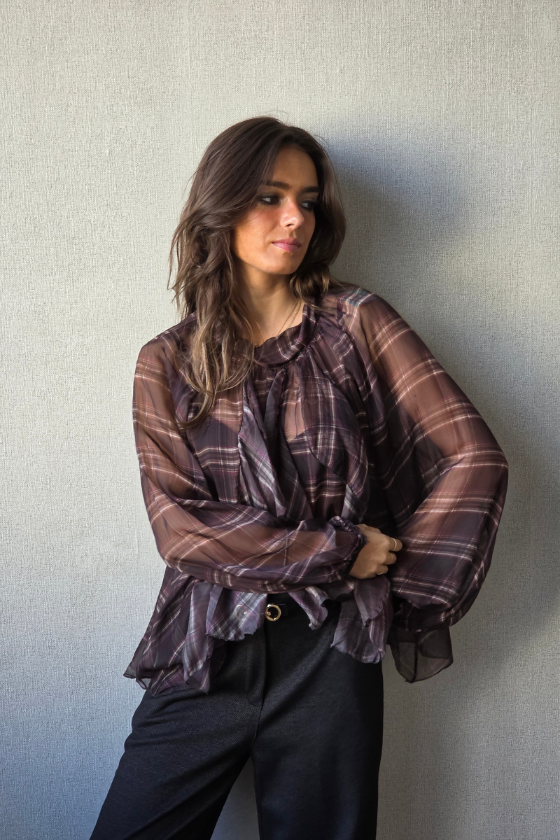 Blusa Victoria escocesa chocolate
