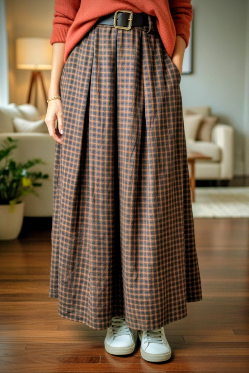 Falda de cuadros teja Sonsoles