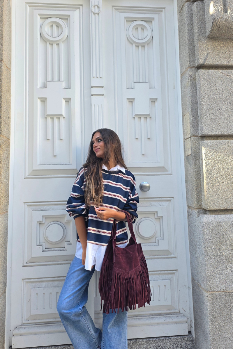 Jersey de rayas azul con detalle de camisa falsa