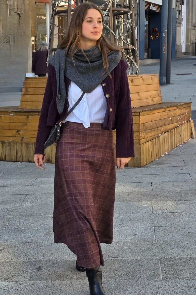 Falda larga de cuadros Altamira Burdeos