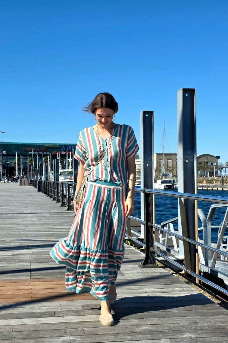 Falda Rayas Verde Bonito con Volantes