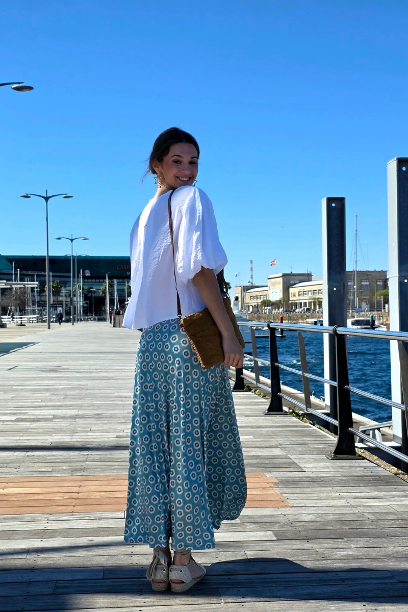 Falda Larga Estampado Célula Verde