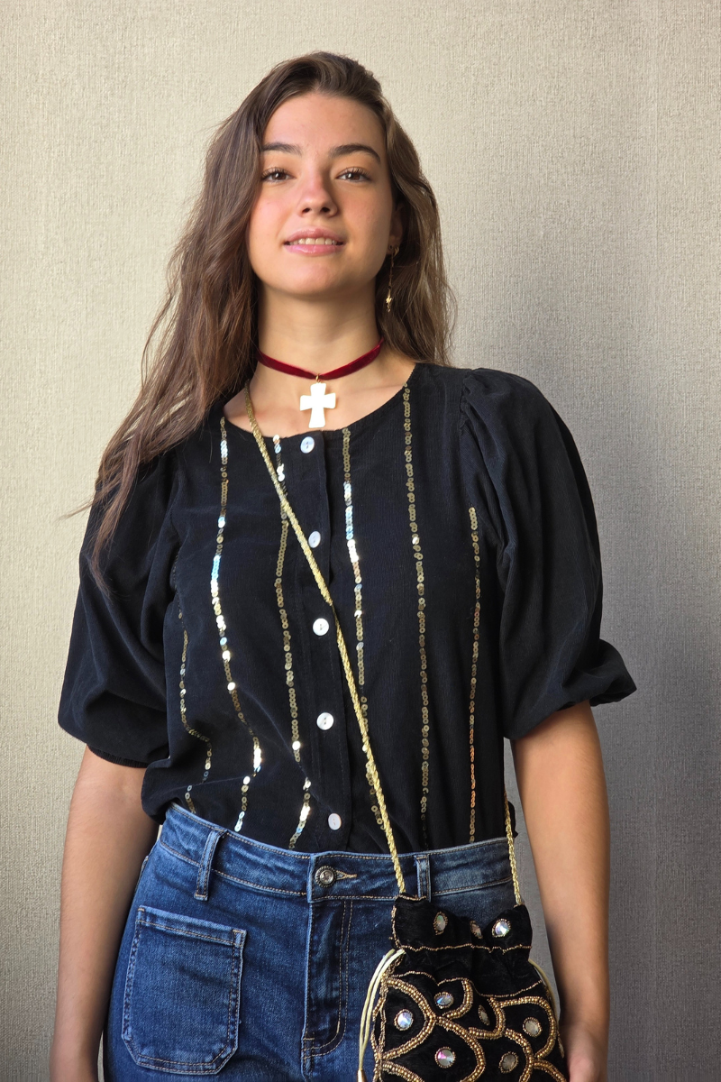 Camisa de micro pana con lentejuelas negra