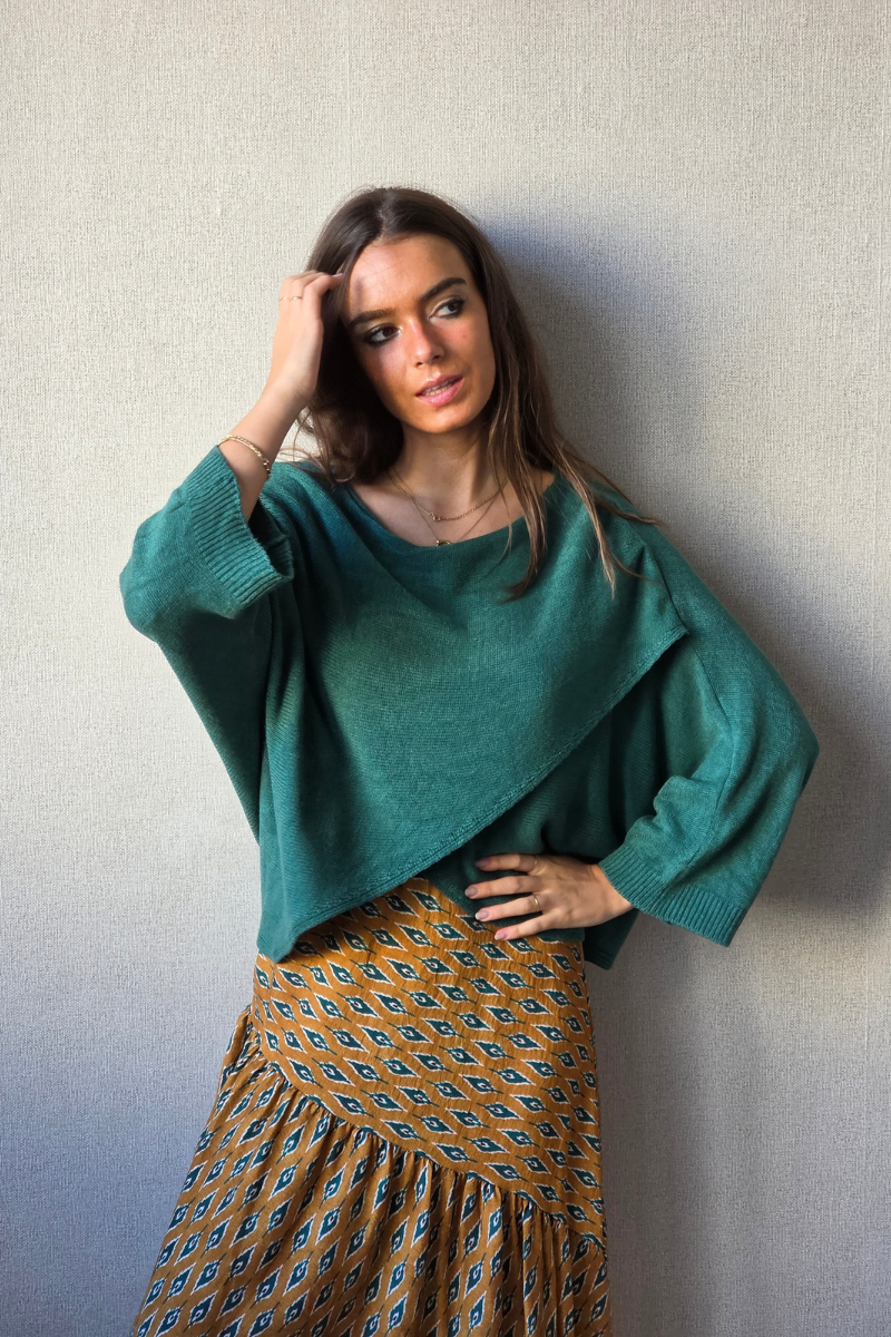 Jersey cruzado manga japonesa verde botella