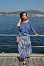 Falda Larga Estampado de Hojas Azul Jeans