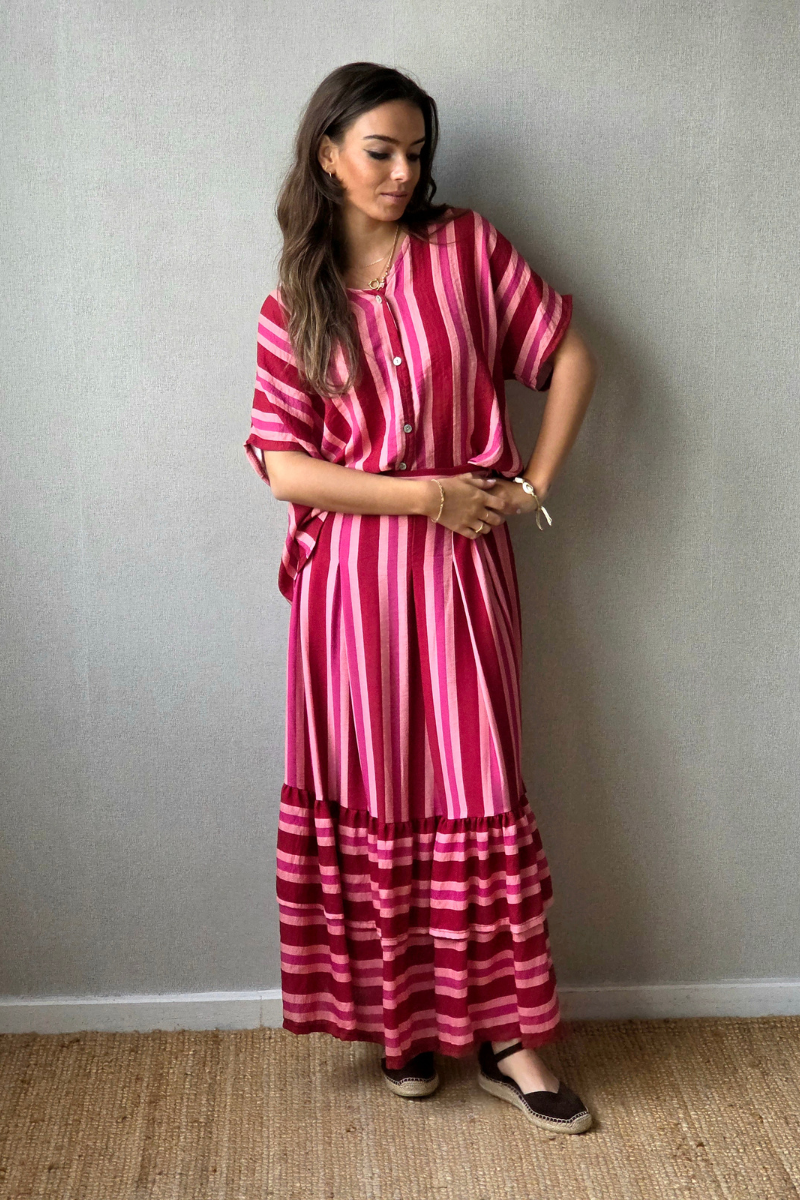 Falda Rayas Roja con volantes